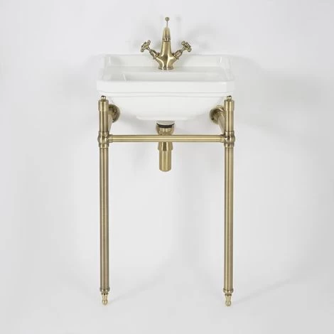 Milano Richmond - Traditional White Ceramic Bathroom Basin Sink With Brushed Gold Washstand - 500mm X 350mm (1 Tap Hole) 3 Milano Richmond - Traditional White Ceramic Bathroom Basin Sink With Brushed Gold Washstand - 500mm X 350mm (1 Tap Hole)