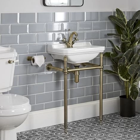 Milano Richmond - Traditional White Ceramic Bathroom Basin Sink With Brushed Gold Washstand - 500mm X 350mm (1 Tap Hole) 4 Milano Richmond - Traditional White Ceramic Bathroom Basin Sink With Brushed Gold Washstand - 500mm X 350mm (1 Tap Hole) - Image 2