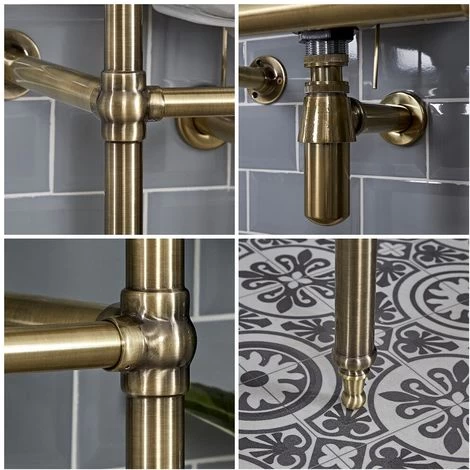 Milano Richmond - Traditional White Ceramic Bathroom Basin Sink With Brushed Gold Washstand - 500mm X 350mm (1 Tap Hole) 5 Milano Richmond - Traditional White Ceramic Bathroom Basin Sink With Brushed Gold Washstand - 500mm X 350mm (1 Tap Hole) - Image 3