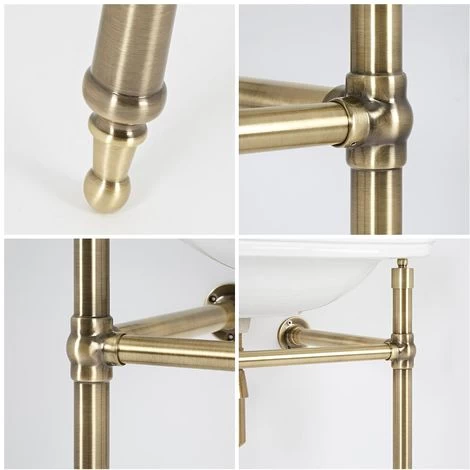 Milano Richmond - Traditional White Ceramic Bathroom Basin Sink With Brushed Gold Washstand - 500mm X 350mm (1 Tap Hole) 6 Milano Richmond - Traditional White Ceramic Bathroom Basin Sink With Brushed Gold Washstand - 500mm X 350mm (1 Tap Hole) - Image 4