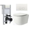 Milano Overton - White Ceramic Modern Bathroom Wall Hung Rimless Toilet With Short Wall Frame&44 Cistern And Flush Plate - White Square Flush Plate -Comfort Bathroom Store 24196443 1