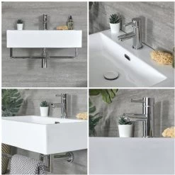 Milano Elswick - Modern White Ceramic Wall Hung Bathroom Basin Sink With Chrome Towel Rail - 600mm X 420mm -Comfort Bathroom Store 24196502 3