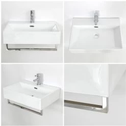 Milano Elswick - Modern White Ceramic Wall Hung Bathroom Basin Sink With Chrome Towel Rail - 600mm X 420mm -Comfort Bathroom Store 24196502 4