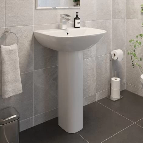 Ceramic Modern Bathroom Basin And Full Pedestal Single Tap Hole Sink White 550mm 4 Ceramic Modern Bathroom Basin And Full Pedestal Single Tap Hole Sink White 550mm - Image 2