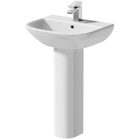 Ceramic Modern Bathroom Basin And Full Pedestal Single Tap Hole Sink White 550mm 5 Ceramic Modern Bathroom Basin And Full Pedestal Single Tap Hole Sink White 550mm - Image 3