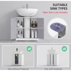 Kleankin 60x60cm Under-Sink Storage Cabinet W/ Adjustable Shelf White, Grey -Comfort Bathroom Store 24729589 4