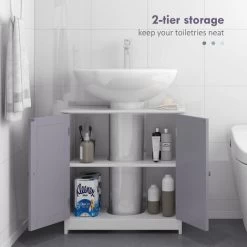 Kleankin 60x60cm Under-Sink Storage Cabinet W/ Adjustable Shelf White, Grey -Comfort Bathroom Store 24729589 5