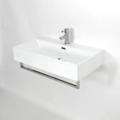 Milano Elswick - Modern White Ceramic Wall Hung Bathroom Basin Sink With Chrome Towel Rail - 750mm X 420mm