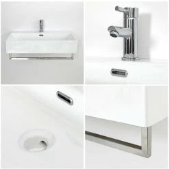 Milano Elswick - Modern White Ceramic Wall Hung Bathroom Basin Sink With Chrome Towel Rail - 750mm X 420mm 10 Milano Elswick - Modern White Ceramic Wall Hung Bathroom Basin Sink With Chrome Towel Rail - 750mm X 420mm -Comfort Bathroom Store 24924589 4