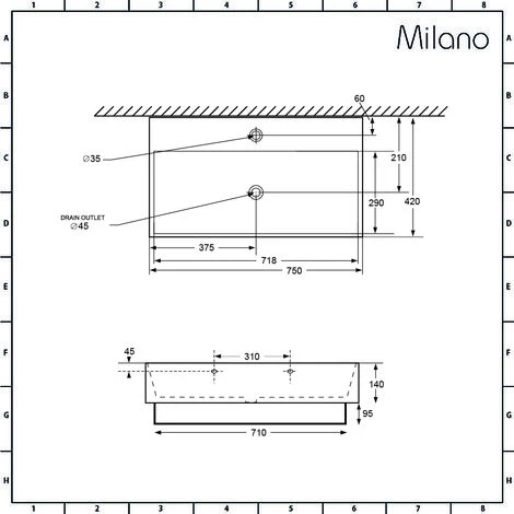 Milano Elswick - Modern White Ceramic Wall Hung Bathroom Basin Sink With Chrome Towel Rail - 750mm X 420mm 7 Milano Elswick - Modern White Ceramic Wall Hung Bathroom Basin Sink With Chrome Towel Rail - 750mm X 420mm - Image 5