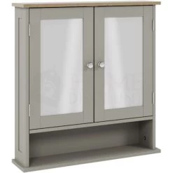 Priano 2 Door Bathroom Cabinet With Shelf Mirrored Wall Mounted Cabinet, Grey