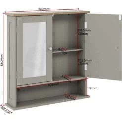 Priano 2 Door Bathroom Cabinet With Shelf Mirrored Wall Mounted Cabinet, Grey 9 Priano 2 Door Bathroom Cabinet With Shelf Mirrored Wall Mounted Cabinet, Grey -Comfort Bathroom Store 25534481 3