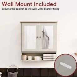 Priano 2 Door Bathroom Cabinet With Shelf Mirrored Wall Mounted Cabinet, Grey 11 Priano 2 Door Bathroom Cabinet With Shelf Mirrored Wall Mounted Cabinet, Grey -Comfort Bathroom Store 25534481 5
