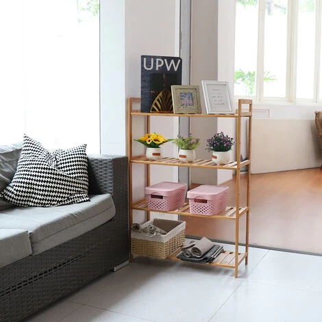 4 Tier Ladder Bookshelf Shelf Unit Bamboo Bookcase/Bathroom Storage Display Rack 4 4 Tier Ladder Bookshelf Shelf Unit Bamboo Bookcase/Bathroom Storage Display Rack - Image 2