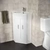 Zeller 550mm Floor Standing Corner Unit And Ceramic Basin Alpine Gloss White 2 Zeller 550mm Floor Standing Corner Unit And Ceramic Basin Alpine Gloss White -Comfort Bathroom Store 26218655 1