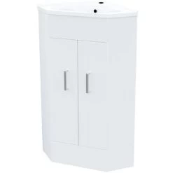 Zeller 550mm Floor Standing Corner Unit And Ceramic Basin Alpine Gloss White -Comfort Bathroom Store 26218655 4