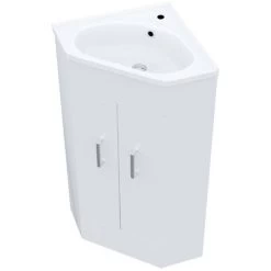 Zeller 550mm Floor Standing Corner Unit And Ceramic Basin Alpine Gloss White -Comfort Bathroom Store 26218655 5
