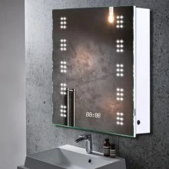 Livingandhome LED Illuminated Bathroom Mirror Cabinet With Lights Shaver Socket Demister And Sensor 500x700MM