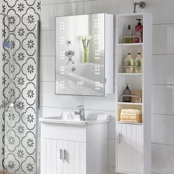 Livingandhome LED Illuminated Bathroom Mirror Cabinet With Lights Shaver Socket Demister And Sensor 500x700MM -Comfort Bathroom Store 26605837 3