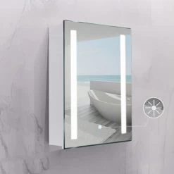 Livingandhome LED Illuminated Bathroom Mirror Cabinet With Lights Touch Switch Demister Pad Shaver Socket, 600x450MM -Comfort Bathroom Store 26605842 3