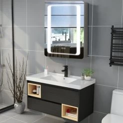 Livingandhome LED Illuminated Wall Mounted Bathroom Mirror Cabinet With Sensor Shaver Socket Demister Pad 700x500MM -Comfort Bathroom Store 26605862 3