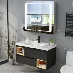 Livingandhome LED Bathroom Mirror Cabinet With Lights Shaver Socket Bluetooth Touch Sensor Demister Pad 650x600MM -Comfort Bathroom Store 26605864 3