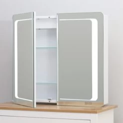 Livingandhome LED Bathroom Mirror Cabinet With Lights Shaver Socket Bluetooth Touch Sensor Demister Pad 650x600MM -Comfort Bathroom Store 26605864 4