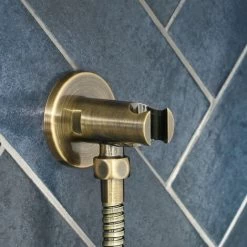 Milano Clarus - Modern Round Hand Shower Handset Outlet Elbow And Bracket - Brushed Brass -Comfort Bathroom Store 26627198 2