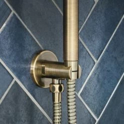 Milano Clarus - Modern Round Hand Shower Handset Outlet Elbow And Bracket - Brushed Brass -Comfort Bathroom Store 26627198 3
