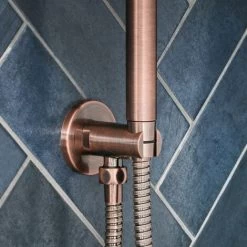Milano Amara - Modern Round Hand Shower Handset Outlet Elbow And Bracket - Brushed Copper 8 Milano Amara - Modern Round Hand Shower Handset Outlet Elbow And Bracket - Brushed Copper -Comfort Bathroom Store 26627199 3