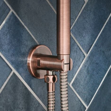 Milano Amara - Modern Round Hand Shower Handset Outlet Elbow And Bracket - Brushed Copper 5 Milano Amara - Modern Round Hand Shower Handset Outlet Elbow And Bracket - Brushed Copper - Image 3