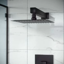 Rennes Concealed Thermostatic Overhead 250mm Square Rainfall Shower Mixer Set Matte Black -Comfort Bathroom Store 26799360 4