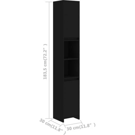 Bathroom Cabinet Black 30x30x183.5 Cm Engineered Wood VidaXL 5 Bathroom Cabinet Black 30x30x183.5 Cm Engineered Wood VidaXL - Image 3