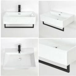 Milano Elswick - Modern White Ceramic Wall Hung Bathroom Basin Sink With Black Towel Rail - 600mm X 420mm -Comfort Bathroom Store 27239395 4