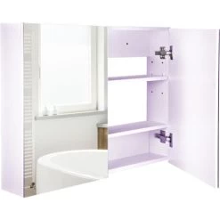 HOMCOM Mirror Cabinet Double Door Wall Mounted Modern Storage Unit Bathroom