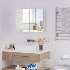 HOMCOM Mirror Cabinet Double Door Wall Mounted Modern Storage Unit Bathroom -Comfort Bathroom Store 2739464 3