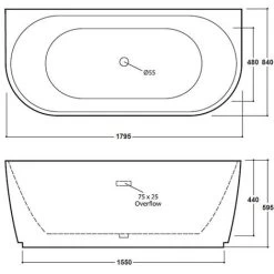 Freestanding Modern Back To Wall Bath 1800mm - Princeton By Voda Design -Comfort Bathroom Store 27620467 2