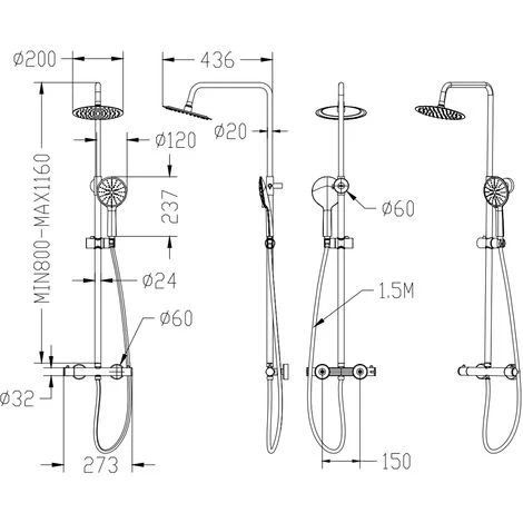 AICA Thermostatic Exposed Shower Mixer Bathroom Twin Head Large Round Bar Set Chrome 7 AICA Thermostatic Exposed Shower Mixer Bathroom Twin Head Large Round Bar Set Chrome - Image 5