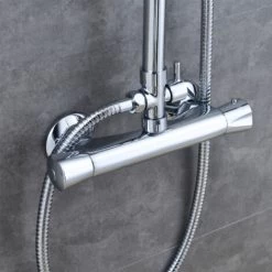 AICA Bathroom Shower Mixer Thermostatic Set Twin Head Chrome Exposed Valve Round Set -Comfort Bathroom Store 27729034 4