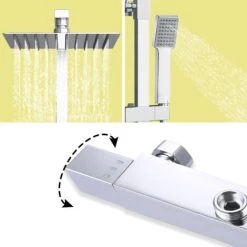 AICA Thermostatic Exposed Shower Mixer Bathroom Twin Head Large Square Bar Set Chrome -Comfort Bathroom Store 27729057 5