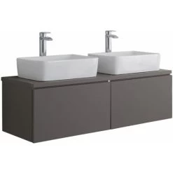 Milano Oxley - Grey 1200mm Wall Hung Bathroom Vanity Unit With 2 Countertop Basins - Rectangular Basins (No LED Light)