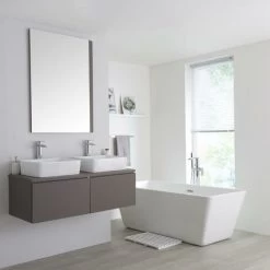 Milano Oxley - Grey 1200mm Wall Hung Bathroom Vanity Unit With 2 Countertop Basins - Rectangular Basins (No LED Light) -Comfort Bathroom Store 27966475 4