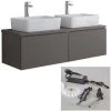 Milano Oxley - Grey 1200mm Wall Hung Bathroom Vanity Unit With 2 Countertop Basins - Rectangular Basins (With LED Light)