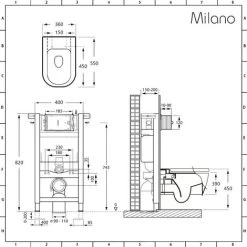 Milano Irwell - White Ceramic Modern Bathroom Wall Hung Round Toilet WC With Short Wall Frame&44 Cistern And Flush Plate - Square White Flush Plate -Comfort Bathroom Store 27966756 4