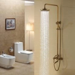 Classic Shower Column In Antique Brass With Bath Spout -Comfort Bathroom Store 28355309 3