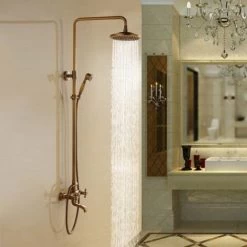 Classic Shower Column In Antique Brass With Bath Spout -Comfort Bathroom Store 28355309 4