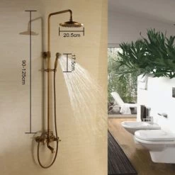 Classic Shower Column In Antique Brass With Bath Spout -Comfort Bathroom Store 28355309 5