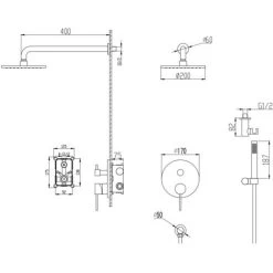Wall Mounted Thermostatic Shower Set With Black Finish Handshower 200 Mm Wall Support -Comfort Bathroom Store 28355987 5