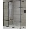Milano Barq - 1000mm Black Recessed Walk In Wet Room Shower Enclosure With Grid Pattern Screen&44 Hinged Return Panel And Support Arm - No Shower Drain