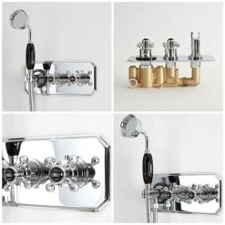 Milano Elizabeth - Traditional 2 Outlet Twin Diverter Thermostatic Mixer Shower Valve With 200mm Round Rainfall Shower Head And Hand Shower Handset - Chrome & Black -Comfort Bathroom Store 28742218 4